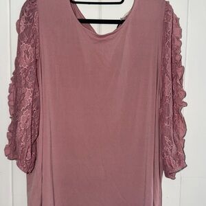 Adrienne Vittadini Mauve Lace Sleeve Blouse